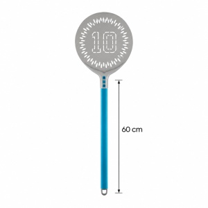 Model 10 Round Perforated Pizza Shovel, Anodised Aluminium, Ø 36 cm, 60 cm Handle, Blue
