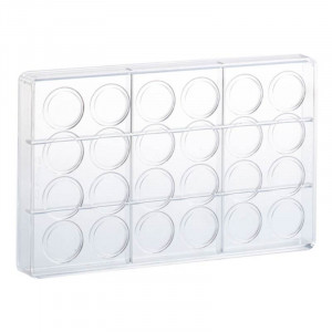 Polycarbonate mould 24 Chocolate Pralines Model Deco Cerc Cerc Ø 3 x H 0.3 cm, 27.5x17.5 cm, 2.5 gr - Img 2