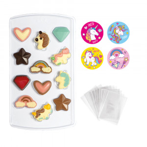 Praline / Decoruri Ciocolata, Unicorn Ø 1.5 x H 2.6 cm - Set Matrita Plastic si Accesorii Ambalare