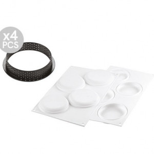Set Tarte Ø 10 cm, 4 Rame Microforate + Forma Silicon 4 cavitati - Img 1