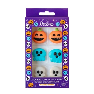 Sugar Decor - Pumpkin and Ghost Ø 3.3 - 3.8 cm, 3 designs, 6 pieces - Img 1