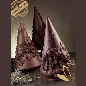 Szilikon forma 3D karácsonyfa forma karácsonyi virágokkal díszítve, Ø 16 x H 23 cm - Img 2