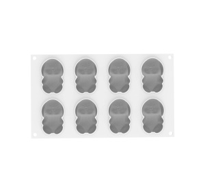 Szilikon forma Nyuszik 7,6 x 5 x H 2,9 cm, 8 üreg x 70 ml + vágóeszköz - Img 2