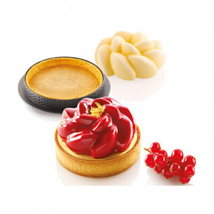 Tarte szett Ø 8 cm virág, 6 mikroperforált réz + szilikon forma 6 üreggel