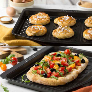 Tava Coacere Perforata Crisp & Fry , 41 x 31.5 x H 2.5 cm, Aluminiu Antiaderent - Img 3