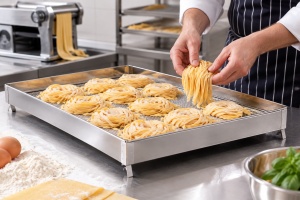 Tava cu Picioruse pentru Uscare Paste sau Racire Diverse Produse, Otel Inox 60 x 40 cm - Img 2