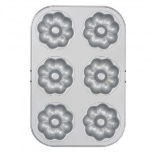 Tava Model Flori - 6 cavitati Ø 7.5 x H 2.3 cm, Metal Antiaderent