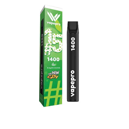 Țigară electronică de unică folosință Vapepro, 1400 pufuri, 3,5ml, 0mg/ml, Green Apple #15