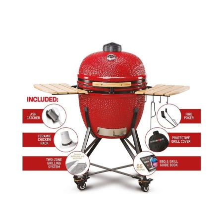 Keramički roštilj Kamado Bono Media 52cm sa dodatnom opremom - crvena boja