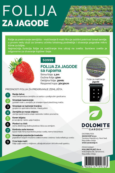 Folija za jagode crna 1,2mx50m 30mic sa rupama 30x30 Dolomite