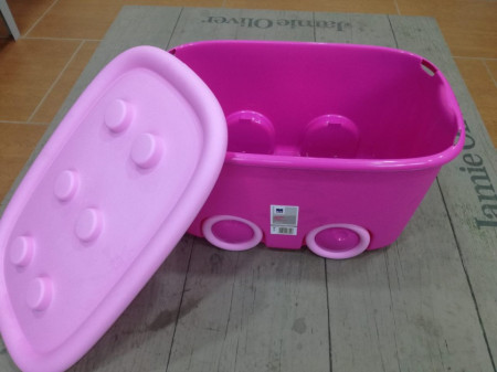 Kutija za igračke sa točkićima i poklopcem Pink