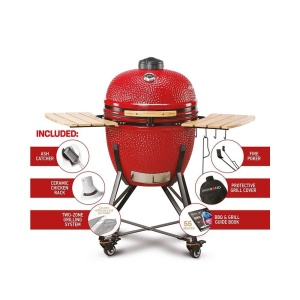 Keramički roštilj Kamado Bono Media 52cm sa dodatnom opremom - crvena boja