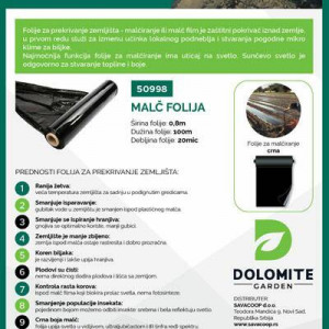 Malč folija crna Dolomite 20mic 0,8m x 100m