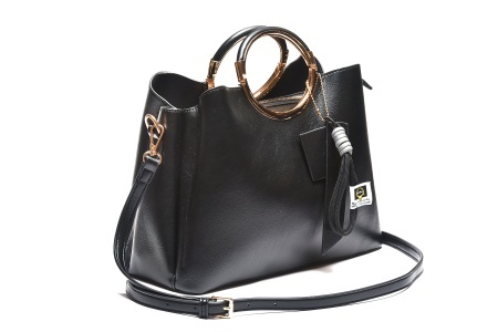 T012624BLK - Crna elegantna torba sa zlatnim kružnim ručkama - Img 2