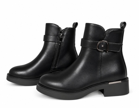 LH352607BLK - ŽENSKE ČIZME RAVNE SA ELEGANTNOM ZLATNOM KOPČOM - Img 3
