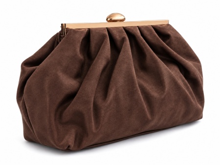 T012633COF – Coffee mekana velur clutch torba sa metalnim ukrasom - Img 2