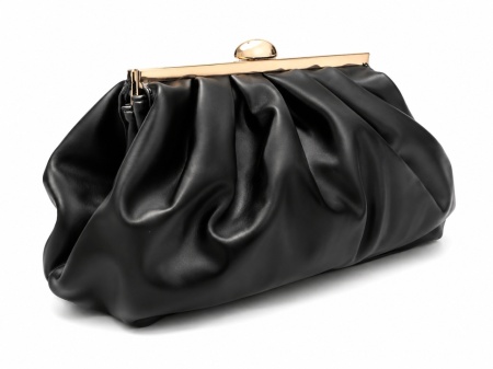 T012633BLK-PU – Crna eko koža mekana clutch torba sa metalnim ukrasom - Img 2