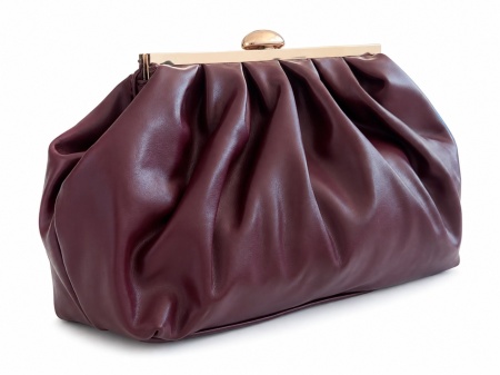 T012633BUR-PU - Burgundi mekana velur clutch torba sa metalnim ukrasom - Img 2