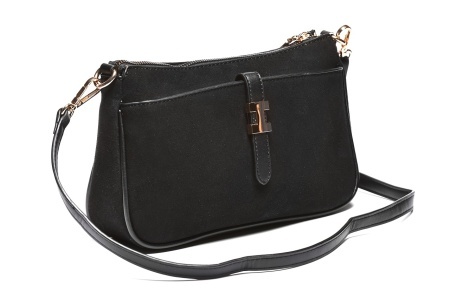 T012683BLK - Crna elegantna torbica sa dekorativnom metalnom kopčom - Img 2