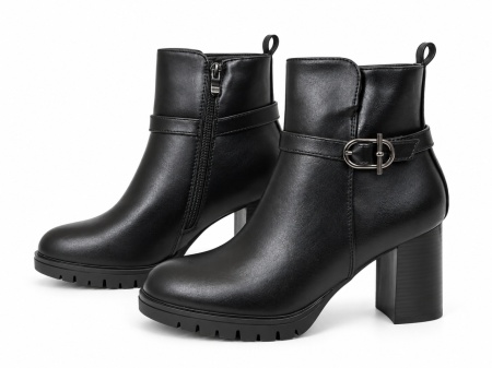 LH352624BLK-PU - ŽENSKE ČIZME SA DEBELOM ŠTIKLOM I ELEGANTNOM ZLATNOM KOPČOM - Img 4