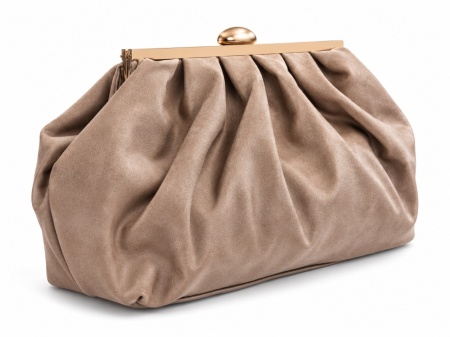 T012633TAP – Taupe mekana velur clutch torba sa metalnim ukrasom - Img 2
