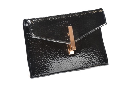T022655BLK – Crna ženska pismo večernja torbica sa metalik teksturom i elegantnom kopčom - Img 2