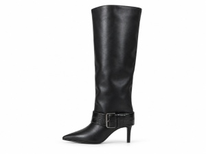LX562638BLK-PU - ŽENSKE DUBOKE ČIZME SA ŠTIKLOM I ELEGANTNIM METALNIM DETALJEM
