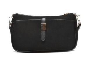 T012683BLK - Crna elegantna torbica sa dekorativnom metalnom kopčom