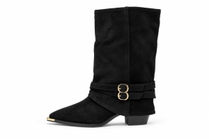 LH562606BLK - ŽENSKE KRATKE KAUBOJKE SA UKRASNOM KOPČOM I ELEGANTNOM PETOM