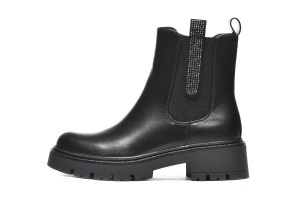 LH602501BLK - Ženske crne čizme sa elastičnom stranom i kristalnim detaljima