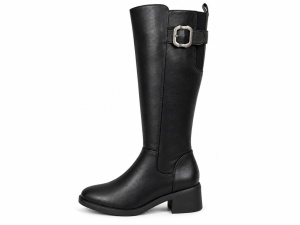 LX622628BLK - ŽENSKE DUBOKE ČIZME SA DEBELOM ŠTIKLOM I ELEGANTNOM KOPČOM
