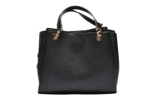 T012694BLK - Crna shopper torba sa geometrijskim dezenom i ukrasnim ručkama
