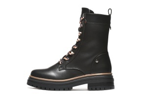 LH052533BLK - Ženske crne čizme ravne sa leopard pertlama