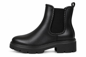 LH352610BLK-PU - ŽENSKE ČIZME KRATKE RAVNE SA ELASTIČNIM DETALJIMA I MASIVNIM ĐONOM