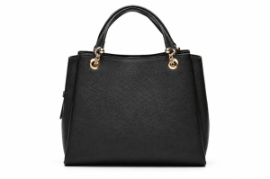 T012694BLK - Crna shopper torba sa geometrijskim dezenom i ukrasnim ručkama