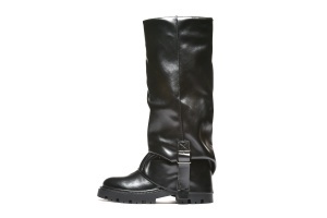 LX562581BLK-PU - Ženske visoke crne čizme sa nitnama – Trend Icon