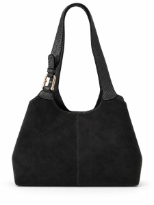 T012630BLK – Crna velur ceger torba sa metalnim ukrasom