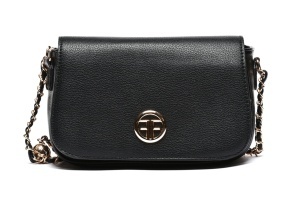 T012696BLK - Crna elegantna torbica sa preklopom i lancem