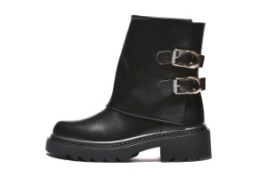 LH352576BLK - Ženske moderne crne poluduboke čizme metalnim kopčama