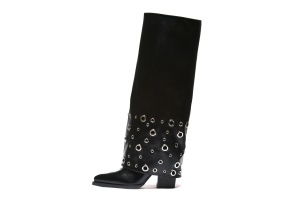 LX562572BLK-PU - Ženske visoke crne čizme sa nitnama
