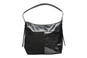 T012663BLK - Crna torba kombinovane teksture sa kroko detaljem