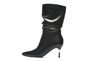LH562563BLK-PU - Elegantne crne čizme sa naborima i tankom metalnom potpeticom
