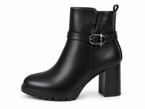 LH352624BLK-PU - ŽENSKE ČIZME SA DEBELOM ŠTIKLOM I ELEGANTNOM ZLATNOM KOPČOM