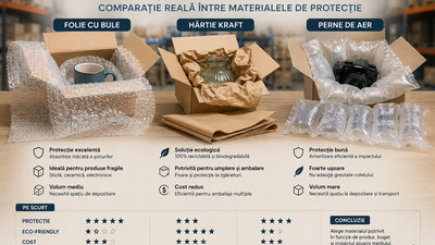 Folie cu bule, hartie kraft sau perne de aer? Comparatie reala intre materialele de protectie