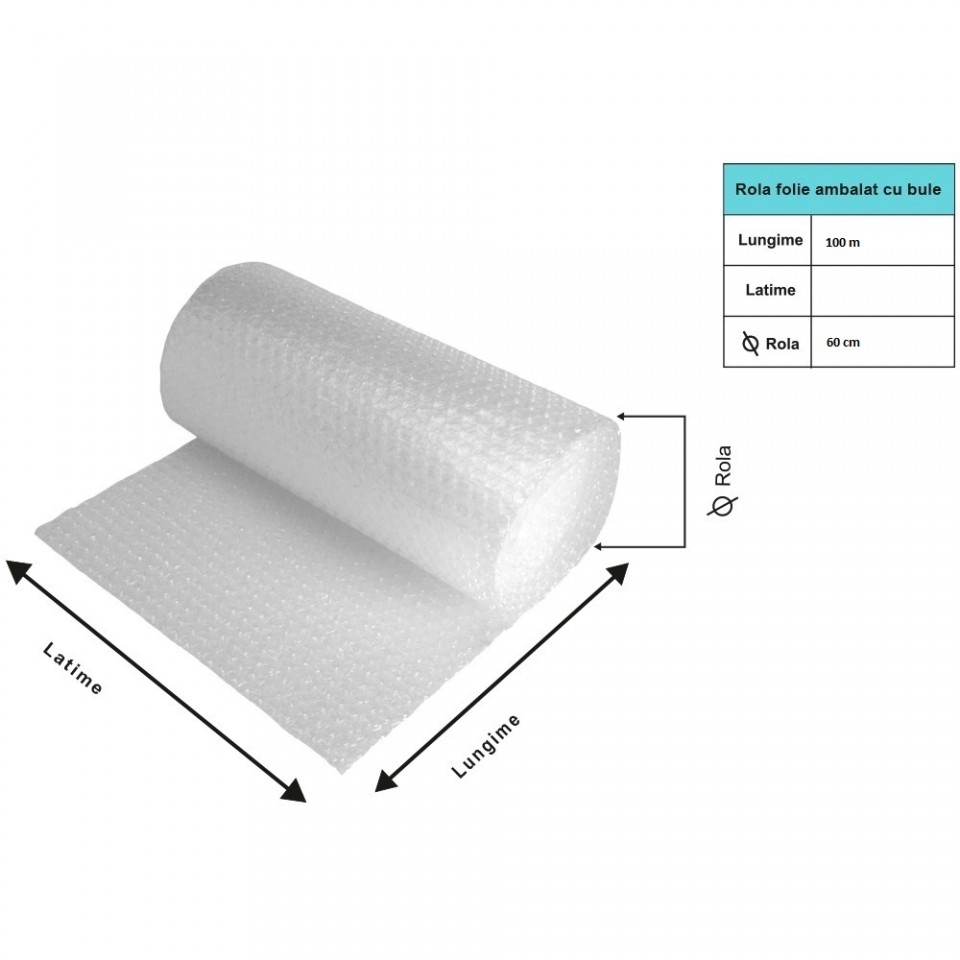 Pachet folie cu bule 100 mp + 6 role scotch , folie de 60 microni - 2 straturi - imagine 3