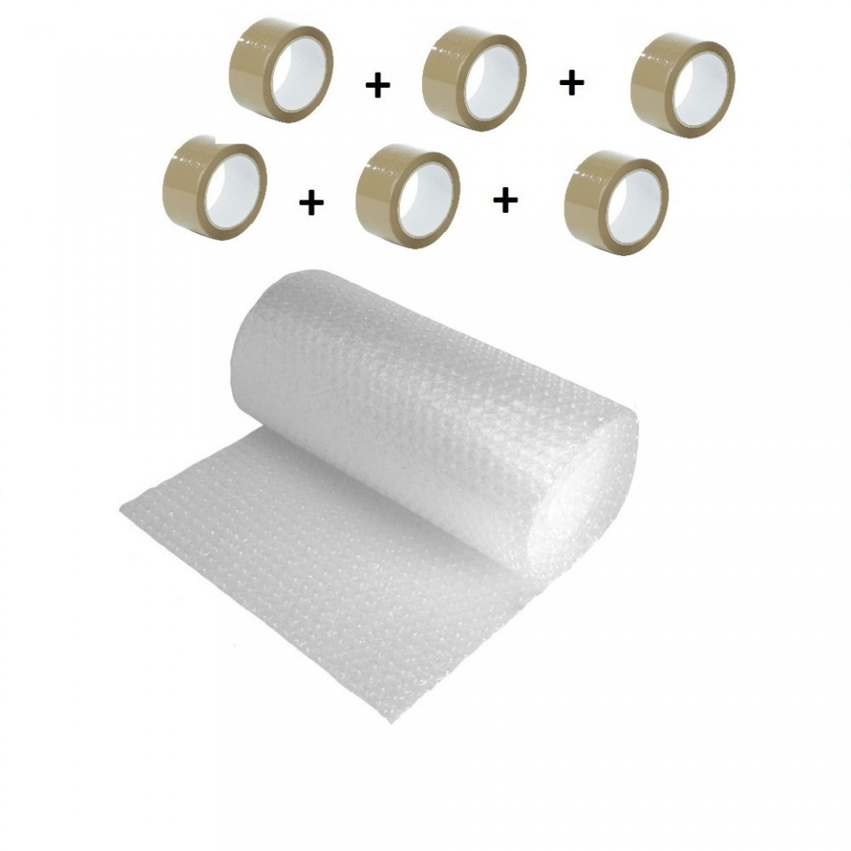 Pachet folie cu bule 60 mp + 6 role scotch , folie de 60 microni - 2 straturi