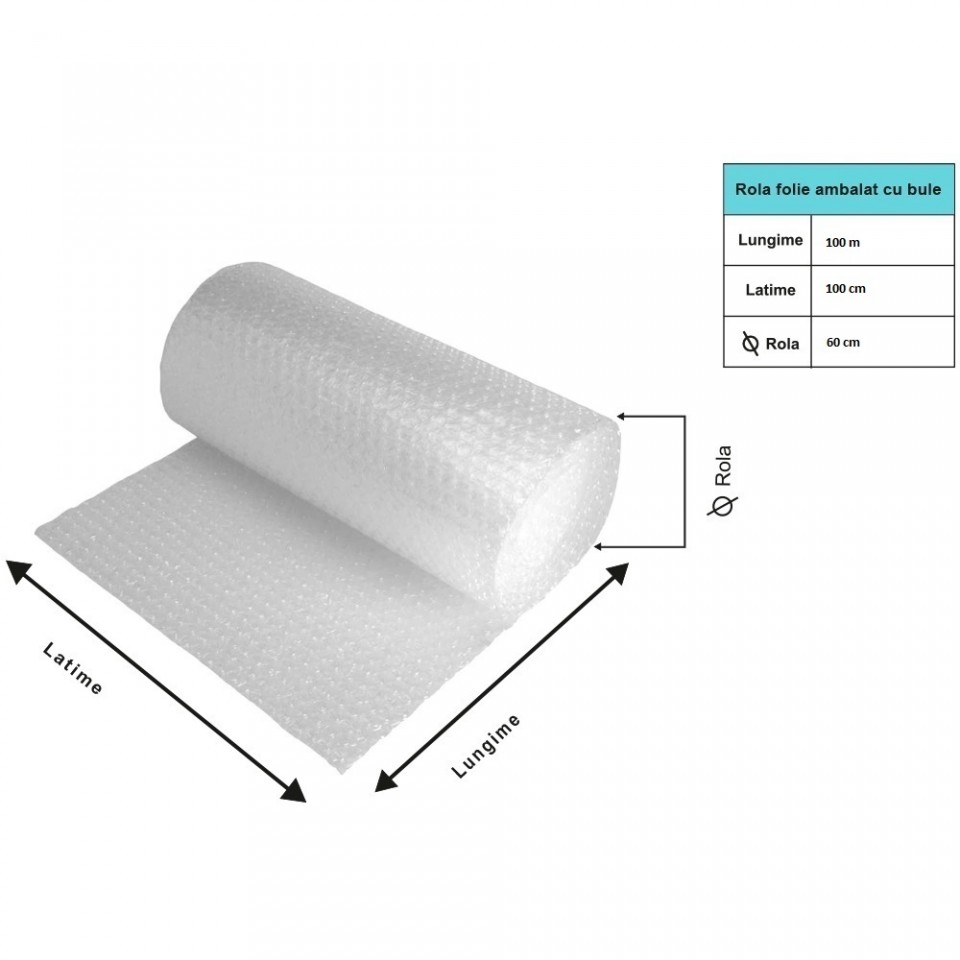 Pachet folie cu bule 100 mp + 6 role scotch + 2 Stretch , folie de 60 microni - 2 straturi - imagine 3