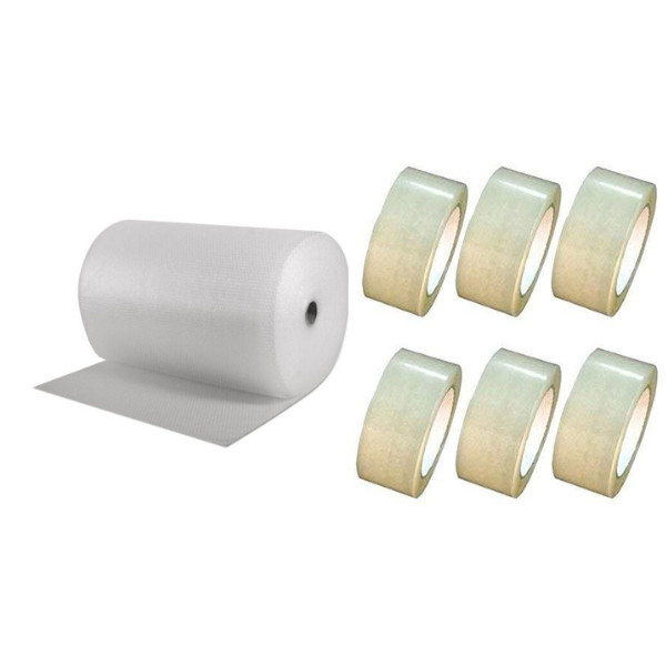 Pachet folie cu bule 100 mp + 6 role scotch , folie de 90 microni - 3 straturi