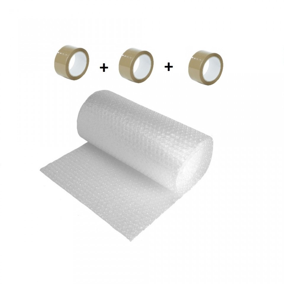 Pachet folie cu bule 60 mp + 3 role scotch, folie de 60 microni - 2 straturi