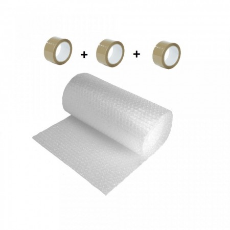 Pachet folie cu bule 60 mp + 3 role scotch, folie de 60gr/mp - 2 straturi